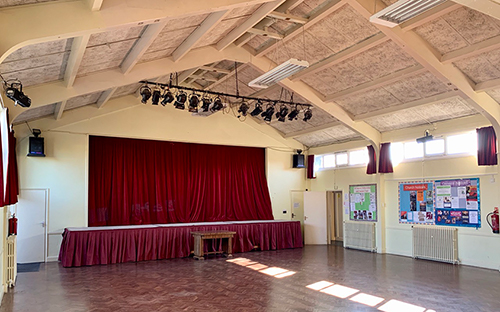 Church hall showing stage.
